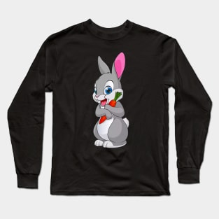 Carrot Delight - Adorable Bunny Holding a Carrot Long Sleeve T-Shirt